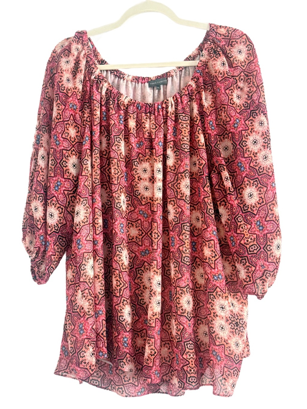 🍁 Vince Camuto Pink Printed Peasant Tunic